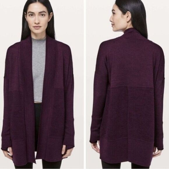 LULULEMON Merino Wool Cardigan Sweater Sit In Lotus Wrap II Plum Size 8 - Picture 9 of 9